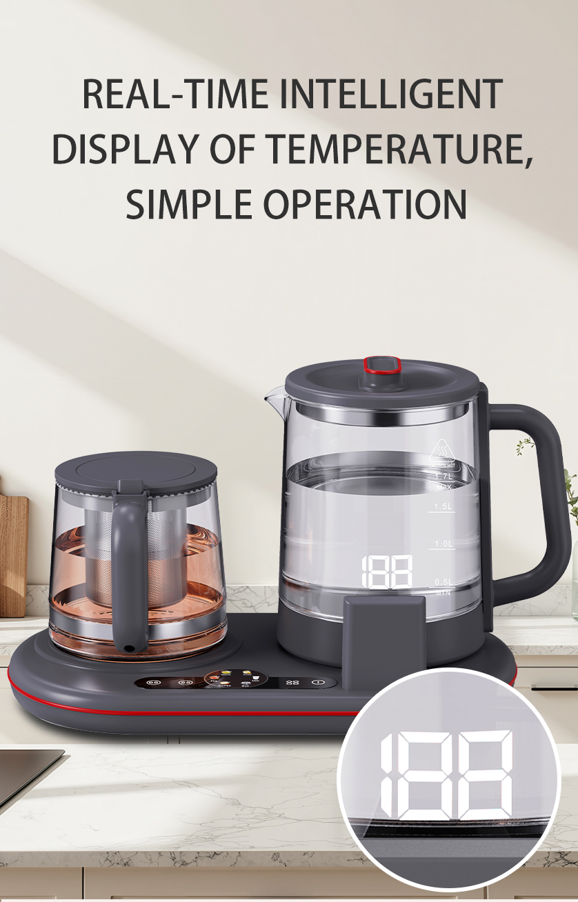 Novum Minimum Wattage Modern Keep calidum tea factorem Machina Portable Thermopot Speculum Hotle Ketle Tray Set 1.7L + 1.1L Electric Teapot