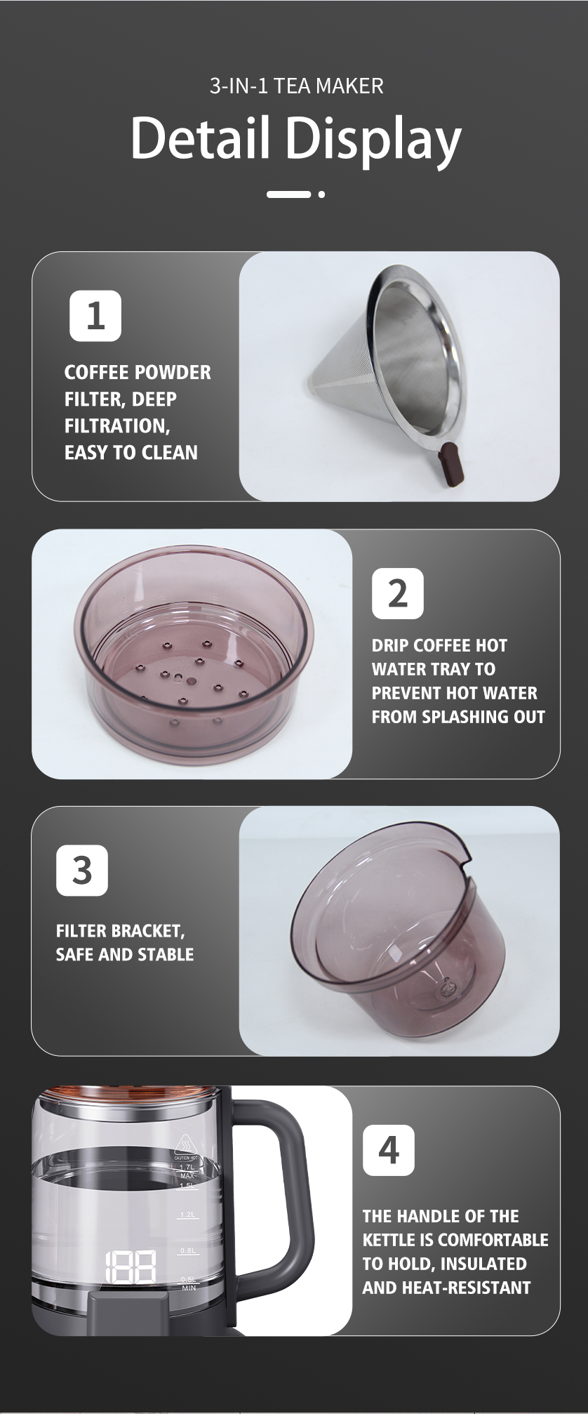 III-in-I intelligentes Digital Kettle Temperare Control Temperaturae occasum Smert Imperium Panel familia coffee et tea Camping Ketle