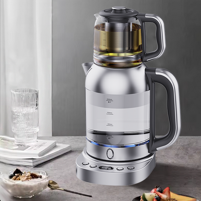 CE Led Display Temperature Control Turkish Tea Maker 2.0l Electric Tea Kettle Cum Filter Glass Tea And Coffee Maker. 
