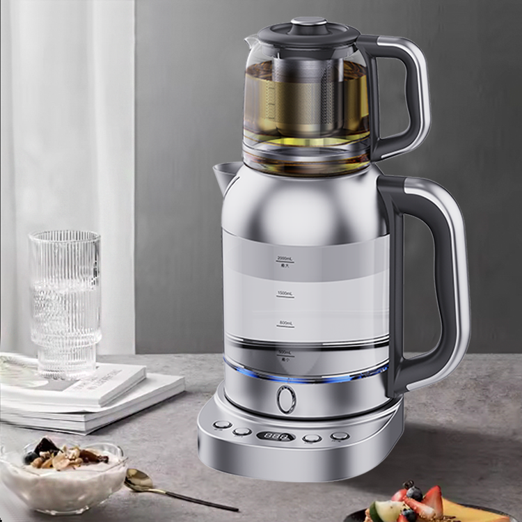 CE Led Display Temperature Control Turkish Tea Maker 2.0l Electric Tea Kettle Cum Filter Glass Tea And Coffee Maker. 
