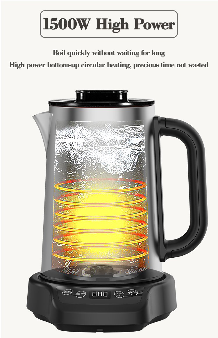 Culina appliances 1500W ulcus-arida praesidio tea factorem machina 2.0l + 1.1L duplex iacuit electrica ollae in speculo teapot
