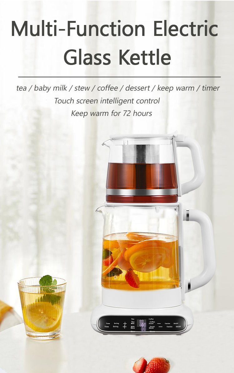 Electric Double Glass Kettle with Warmer Temperature Control Glass Tea Pot Design Samovar Turkish Tea Maker