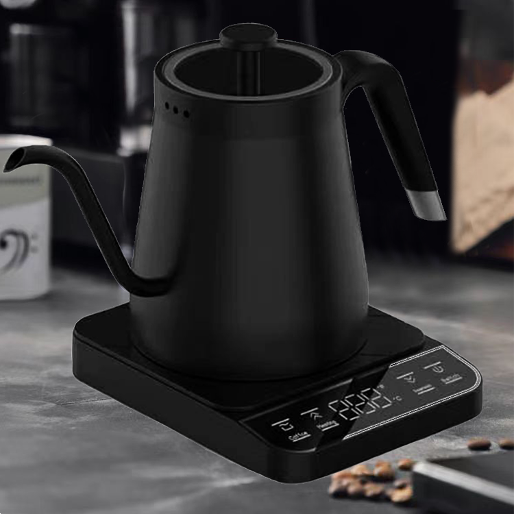 1350W Black Glass Cover Office Desktop Electric Digital Smart Gooseneck Kettle