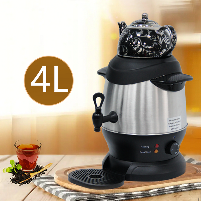 2-in-1 Electric Samovar White Ceramic Enamel 5 Liter Tea Pot Stylish Turkish Russian Electrical Samovar Tea Maker