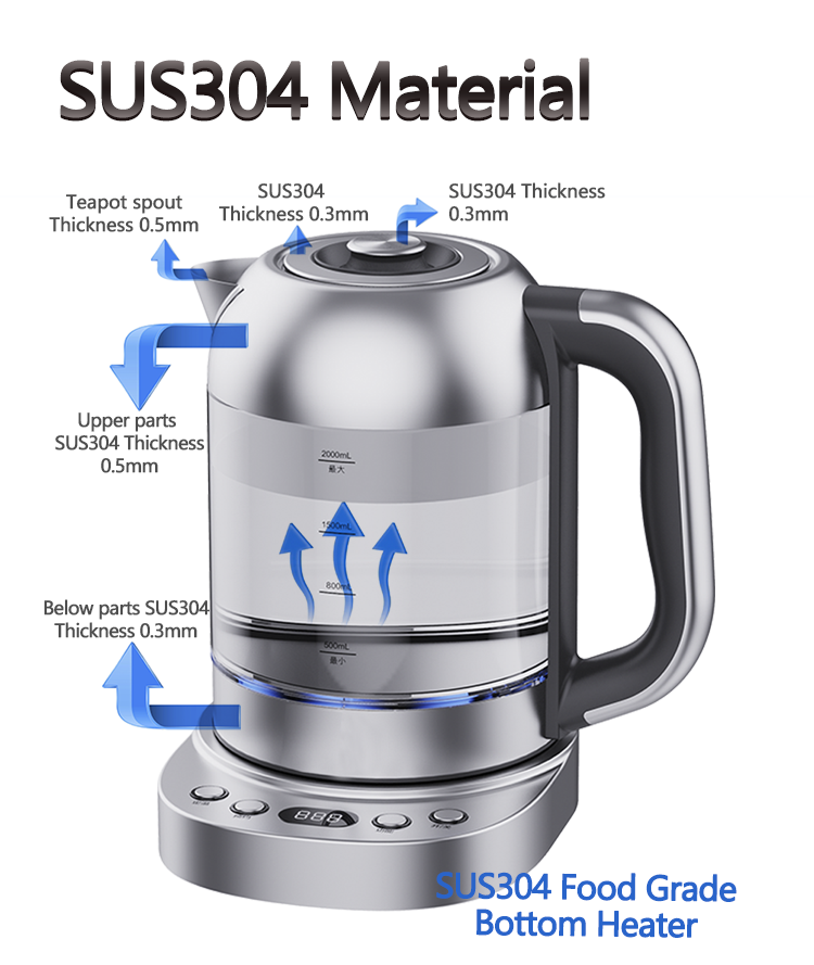 2 in1 Tea Maker Electric Double Glass Turkish Samovar Kettle 2.0l Smart Glass Electric Kettle With Keep warm Function For Kitchen