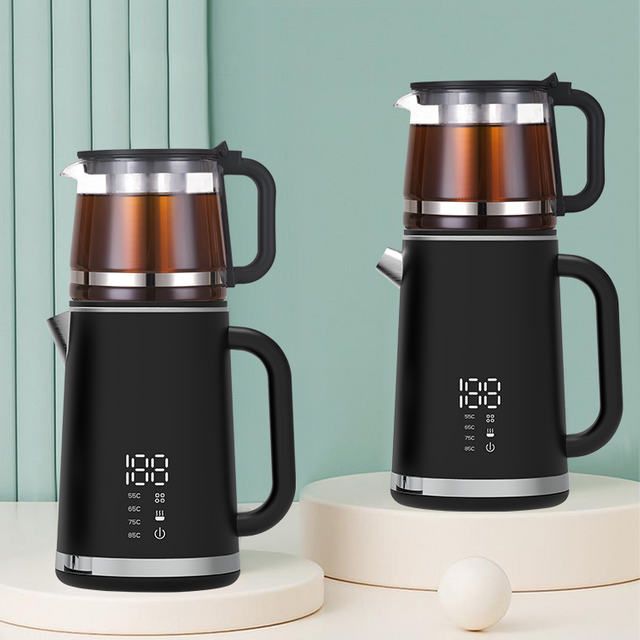 Yuekon 1.5l + 1.1L Electronic Kttles Glass Kettle et Teapot II In1 duplex layer tea factorem cum temperatus imperium