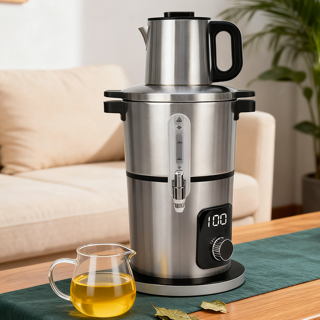 Domus adjumenta geminus-layer immaculatam ferro electrica ollae automatic tea Persica Samovar tea ollam II in I argento Samovar