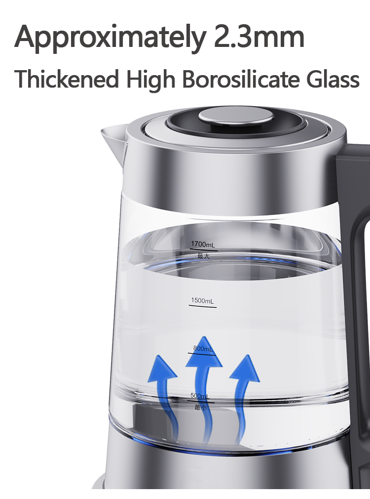 High-qualis Custodite calida Function Aqua Boiler Machine Electric Tea Kettle with Blue LED Testimonium Glass Electric Jug Kettle