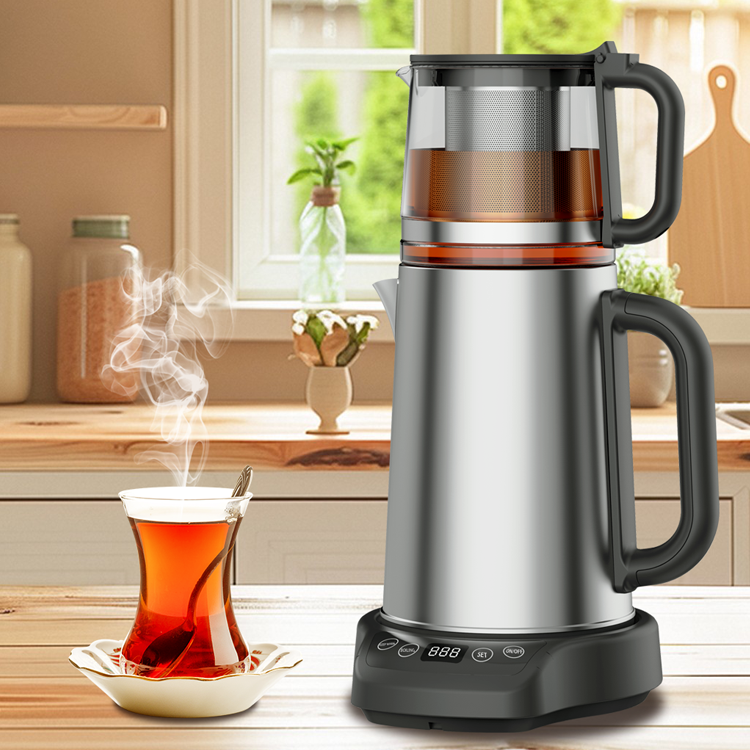 Culina appliances 1500W ulcus-arida praesidio tea factorem machina 2.0l + 1.1L duplex iacuit electrica ollae in speculo teapot