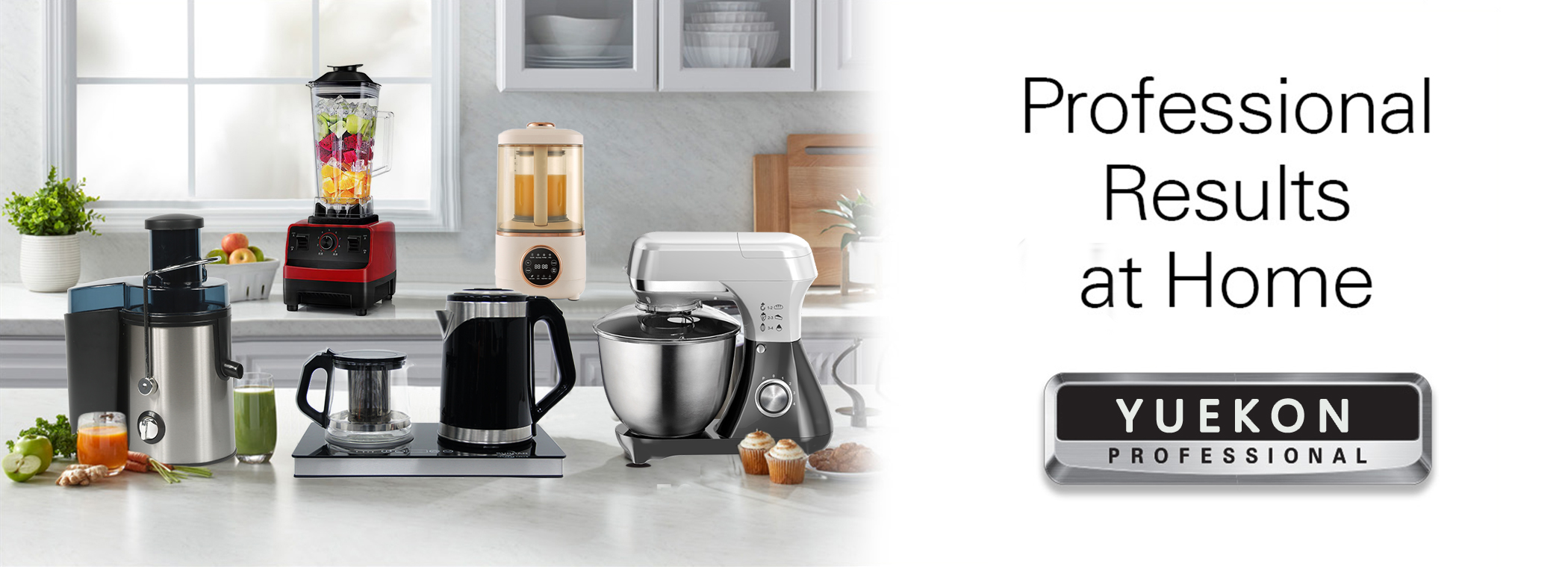 Imaginum featuring textus \'Proventus Professionalis apud Home\' et \'YUEKON PROFESSIONALIS,\' Zhongshan Yuekon Appliances Electrical Co., munus limitatum tradendi adjumenta qualitatis professionalis domi.