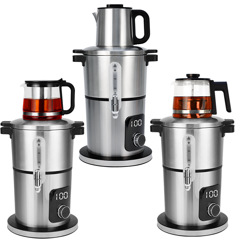 Domus adjumenta geminus-layer immaculatam ferro electrica ollae automatic tea Persica Samovar tea ollam II in I argento Samovar
