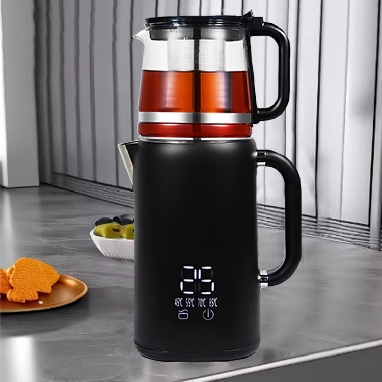 New Design 1.7+1.1l Filter Coffee Maker Electric Steel Turkish Samovar Kettle For Tea