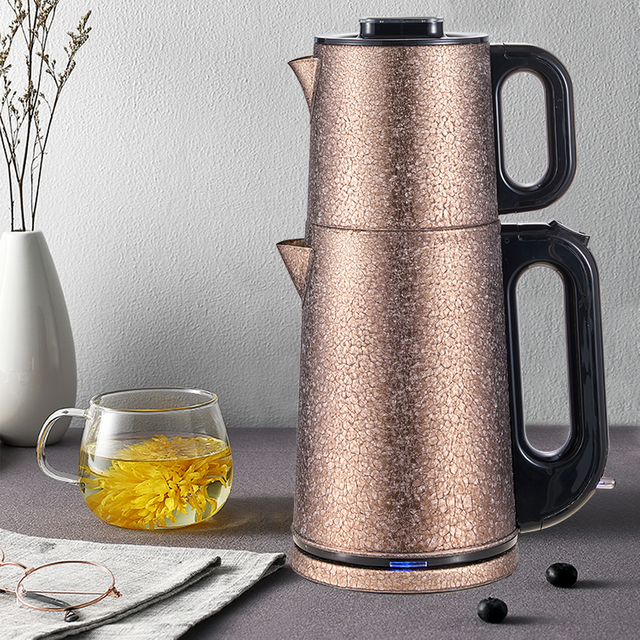 Duplex Aliquam Steel tea ollam cibum gradu Turkish II in I electrica tea factorem machina tea Leak Electric Kettle cum Infuser Filter 