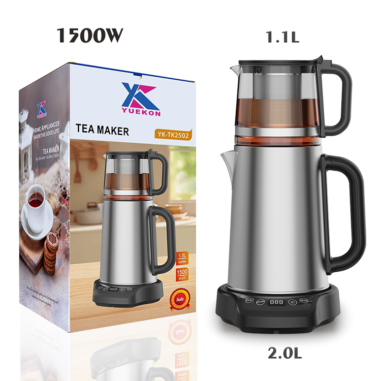 Culina appliances 1500W ulcus-arida praesidio tea factorem machina 2.0l + 1.1L duplex iacuit electrica ollae in speculo teapot