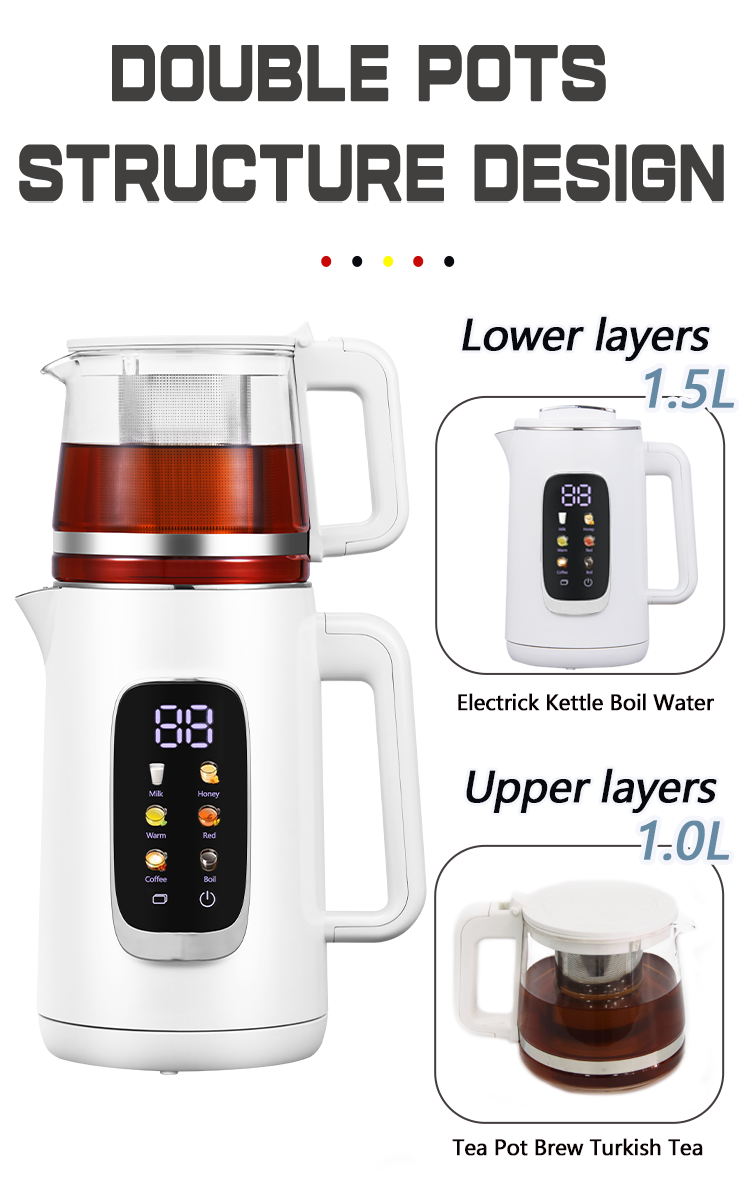 Novum Design tea ollam Digital 1.5l + 1.1L Turcorum Samovar Kettle Electric tea factorem posuit automatic color screen Imperium Panel Double Ketle