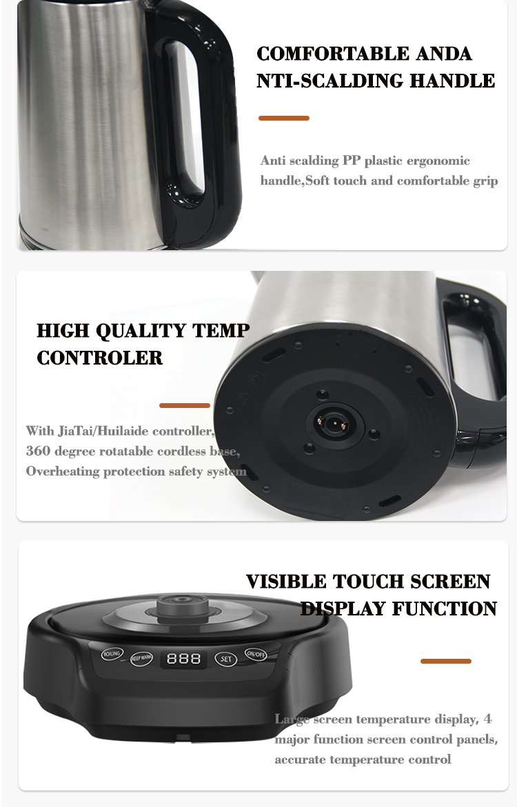 Culina appliances 1500W ulcus-arida praesidio tea factorem machina 2.0l + 1.1L duplex iacuit electrica ollae in speculo teapot