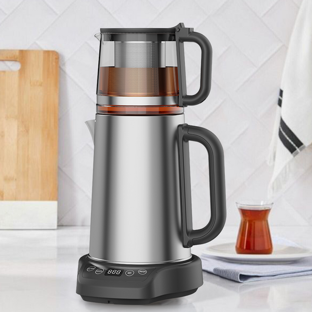 Novum adventu 1500W CCCIV Steel Turcorum speculum Electric Kettle II In1 Samovar Tea Factorem machina cum tactus screen base