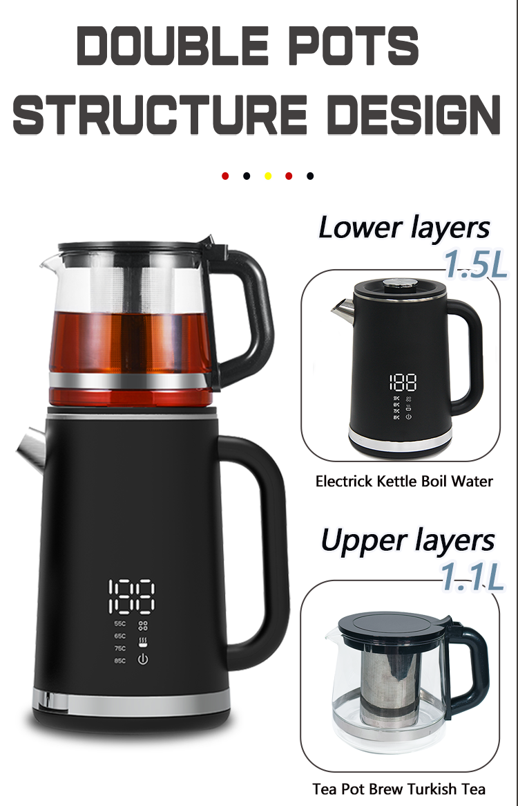 Yuekon 1.5l + 1.1L Electronic Kttles Glass Kettle et Teapot II In1 duplex layer tea factorem cum temperatus imperium
