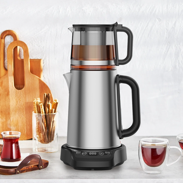 Home Appliance OEM Custom Electric speculum Kettle tea Set Turcia Tea Factor Machina 2.0L + 1.1Double Aliquam Steel Kttles et Teapot 