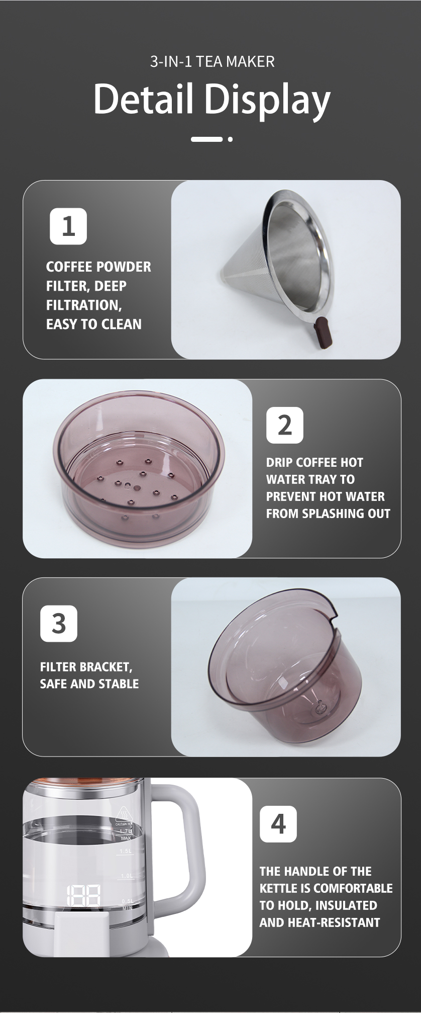 1500W Multifunctional Speculum Kettle Smart Wireless duplex Kettle Electric Teapot Coffee Pot Set temperatus imperium digital