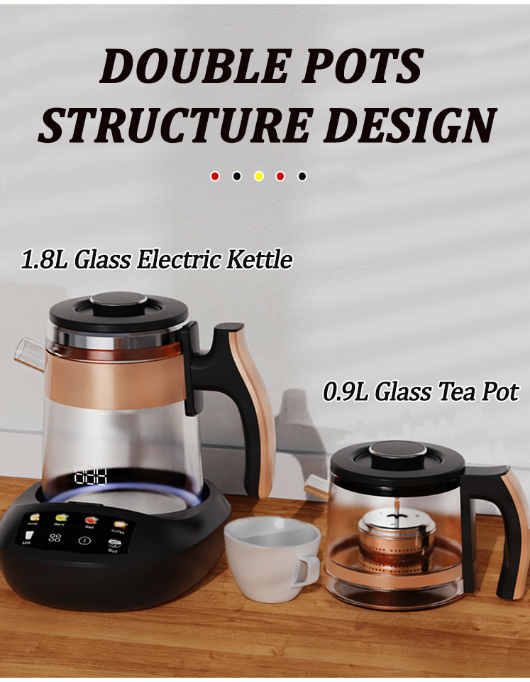 YUEKON Smart Appliances Tea factorem Samovar Novum 1.8l+0.9l duplex Stratum Cold Tactus Smart High Borosilicate Vitri Tea Creatoris